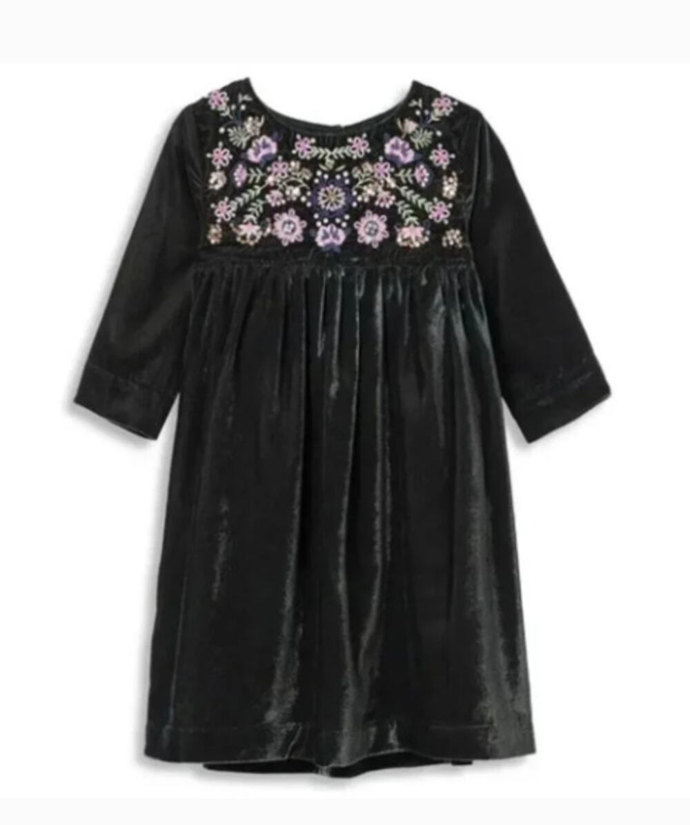 NEW! Peek Embroidered Velvet Dress in BLACK (8)
